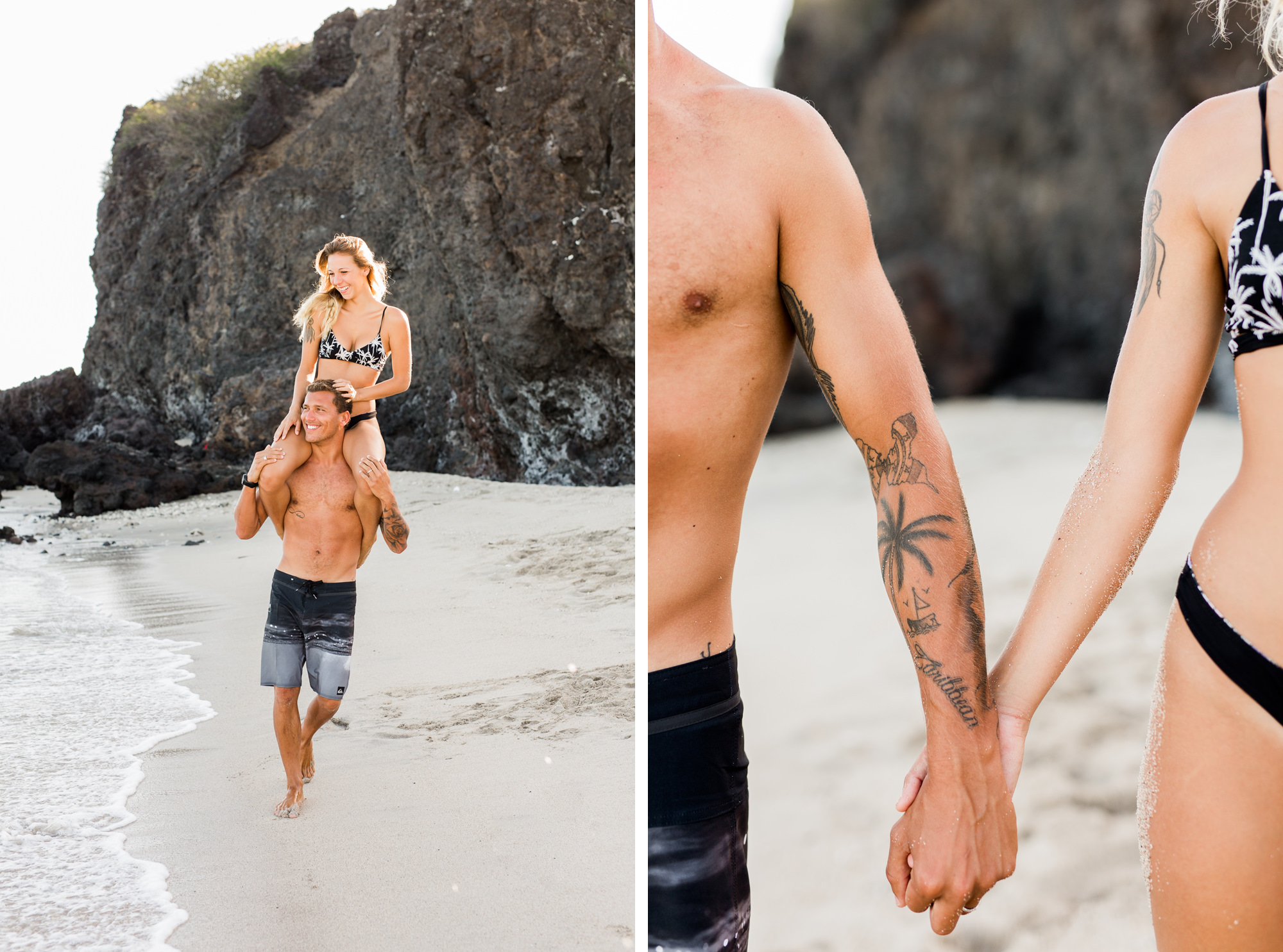 Shooting couple sur une plage de l'île de la Réunion par une photographe professionnelle
