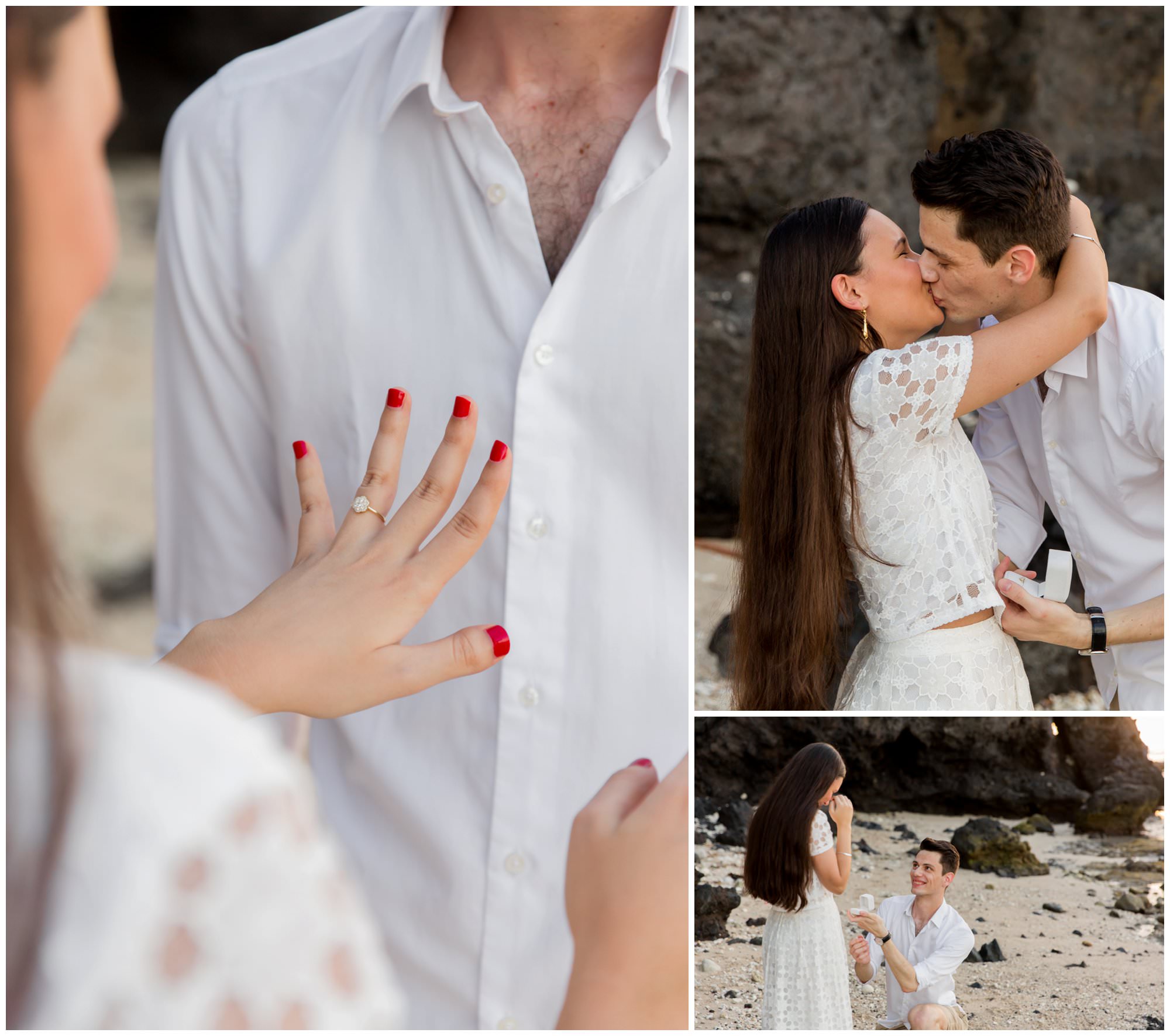 photos d'une demande en mariage sur la plage