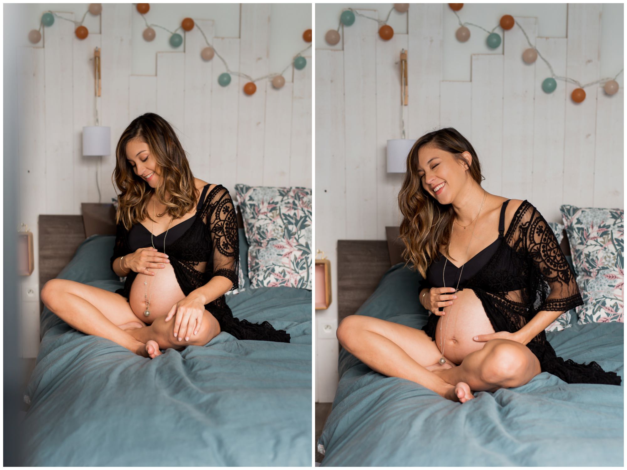 Des photos naturelles et joyeuses lors d'une séance grossesse à domicile