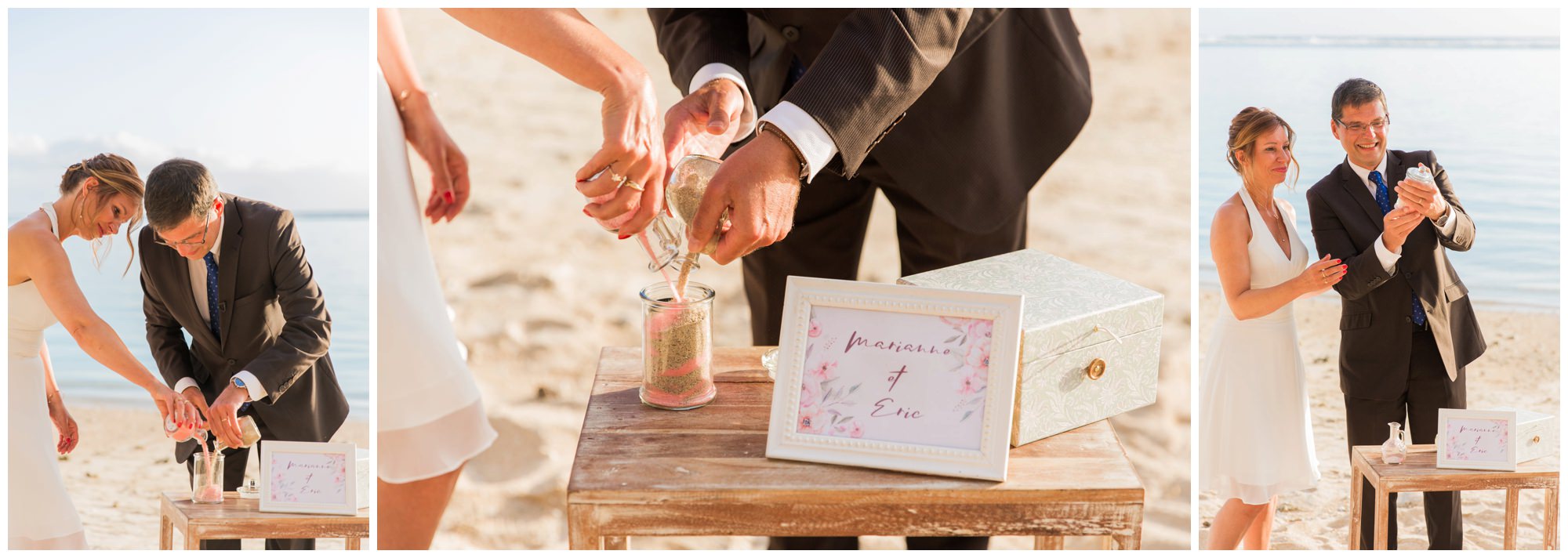 Rituel du sable lors d'une cérémonie de renouvellement de voeux de mariage